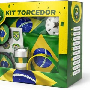 Kit Torcedor Brasil Copa do Mundo 2026 – 12 Peças Completo com Calendário de Jogos, Pintura Facial Hipoalergênica, Bandeira, Óculos, 2 Bastões Infláveis, Corneta e Caixa Presente – Em Busca do Hexa! | 12 Peças Completo, com Calendário de Jogos, Bandeira, Óculos, 2 Bastões Infláveis