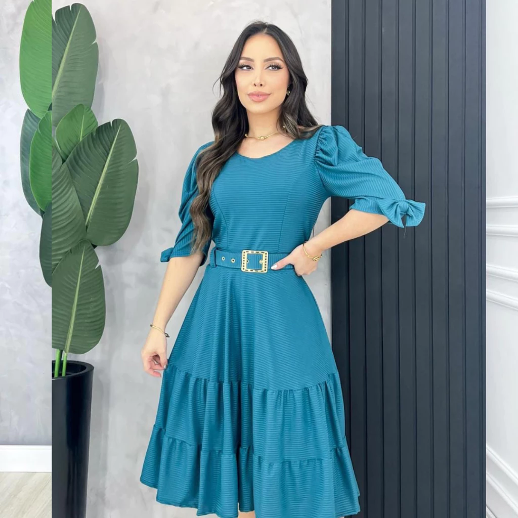 Vestido Godê Malha Canelada 3 Marias Feminino Evangélico - Imagem 2