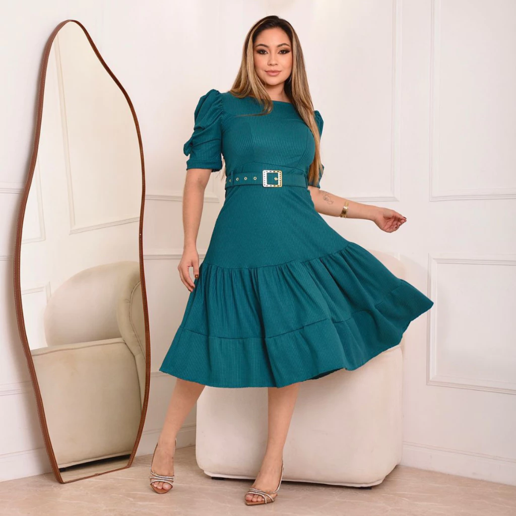 Vestido Godê Malha Canelada 3 Marias Feminino Evangélico - Imagem 5
