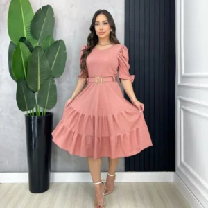 Vestido Godê Malha Canelada 3 Marias Feminino Evangélico