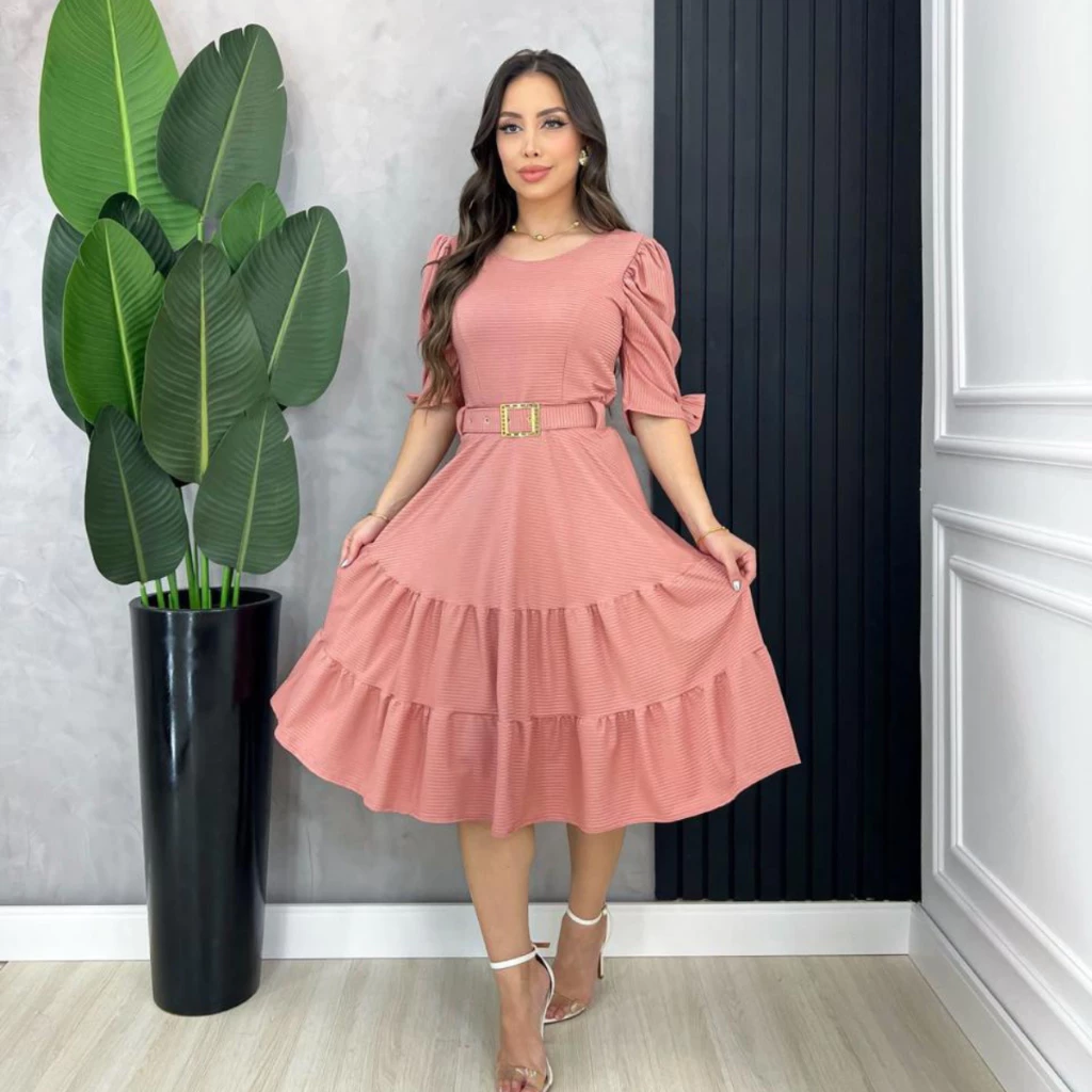 Vestido Godê Malha Canelada 3 Marias Feminino Evangélico