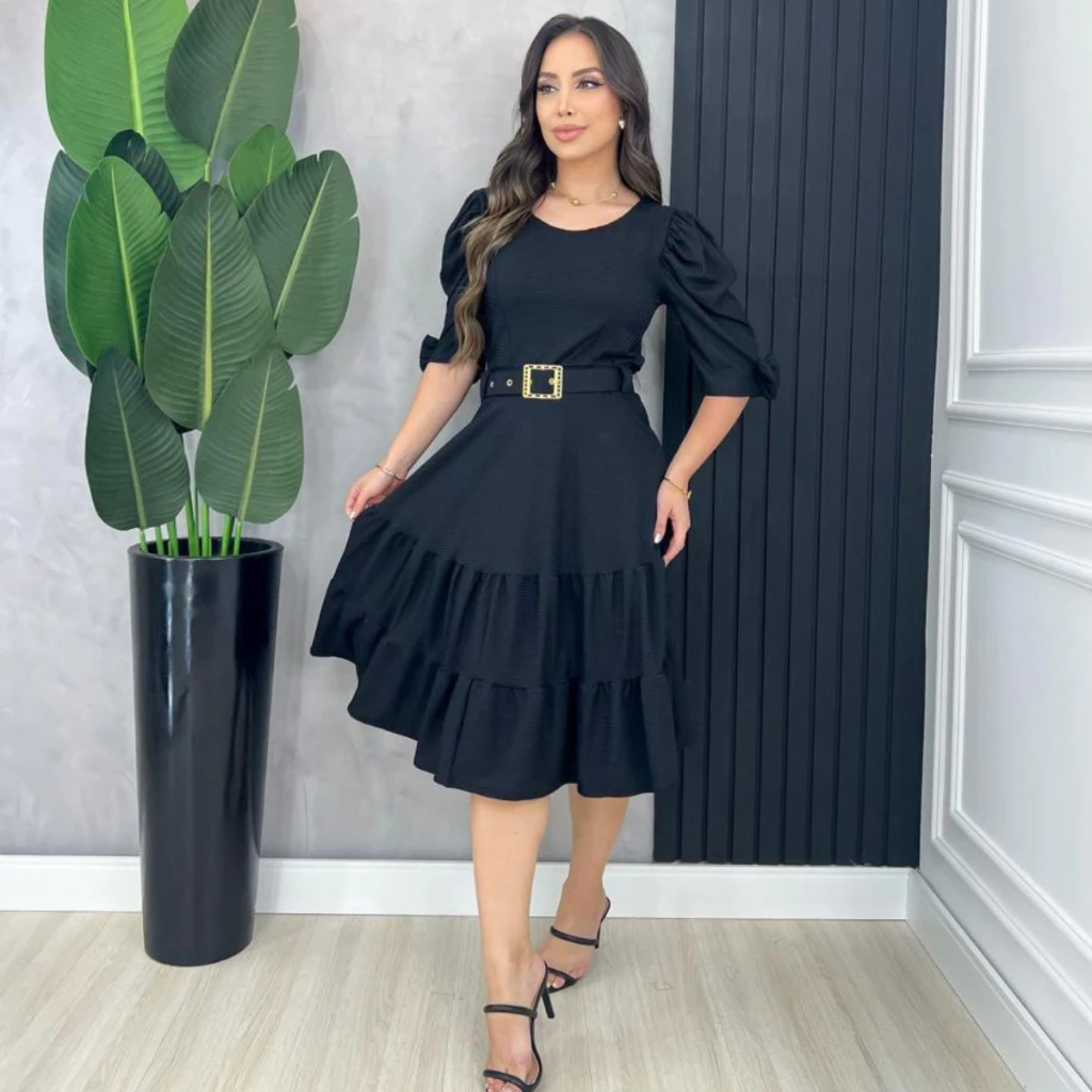 Vestido Godê Malha Canelada 3 Marias Feminino Evangélico - Imagem 4
