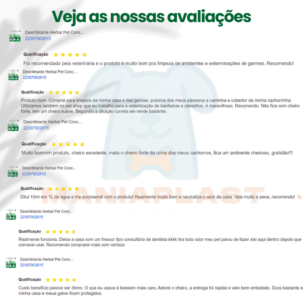 DESINFETANTE HERBAL PET CONCENTRADO 1L ELIMINA ODOR XIXI BACTERICIDA - Imagem 8