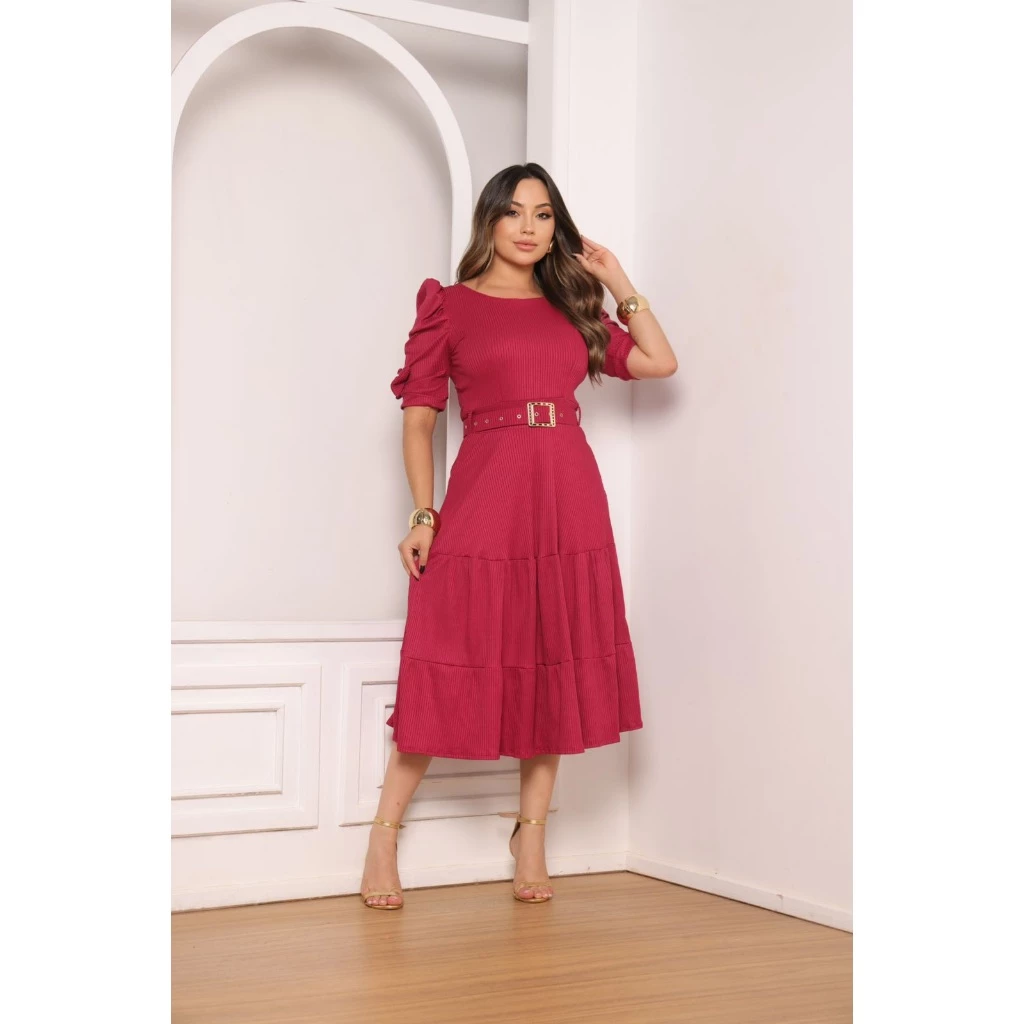 Vestido Godê Malha Canelada 3 Marias Feminino Evangélico - Imagem 6