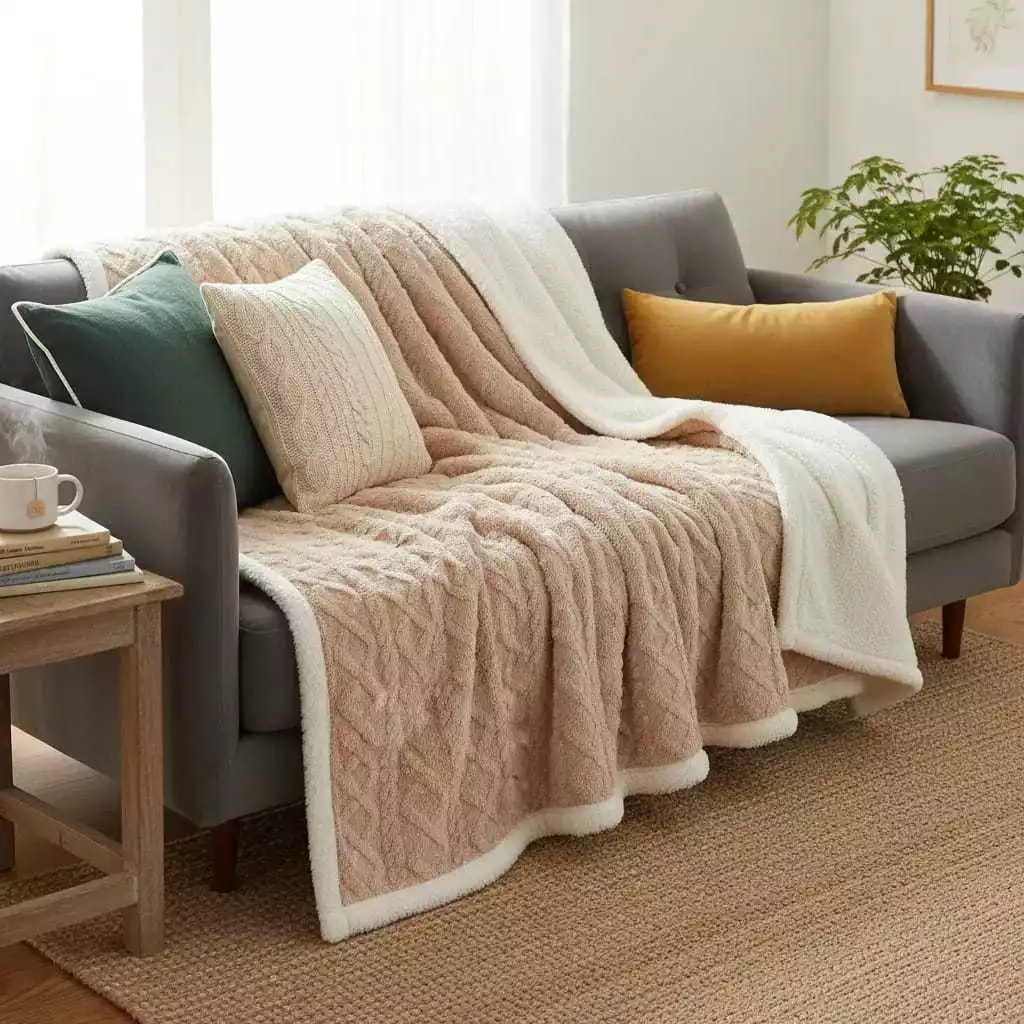 Cobertor Manta Casal 2,10 X 1,90 Cm Jacquard Com Sherpa - Imagem 3